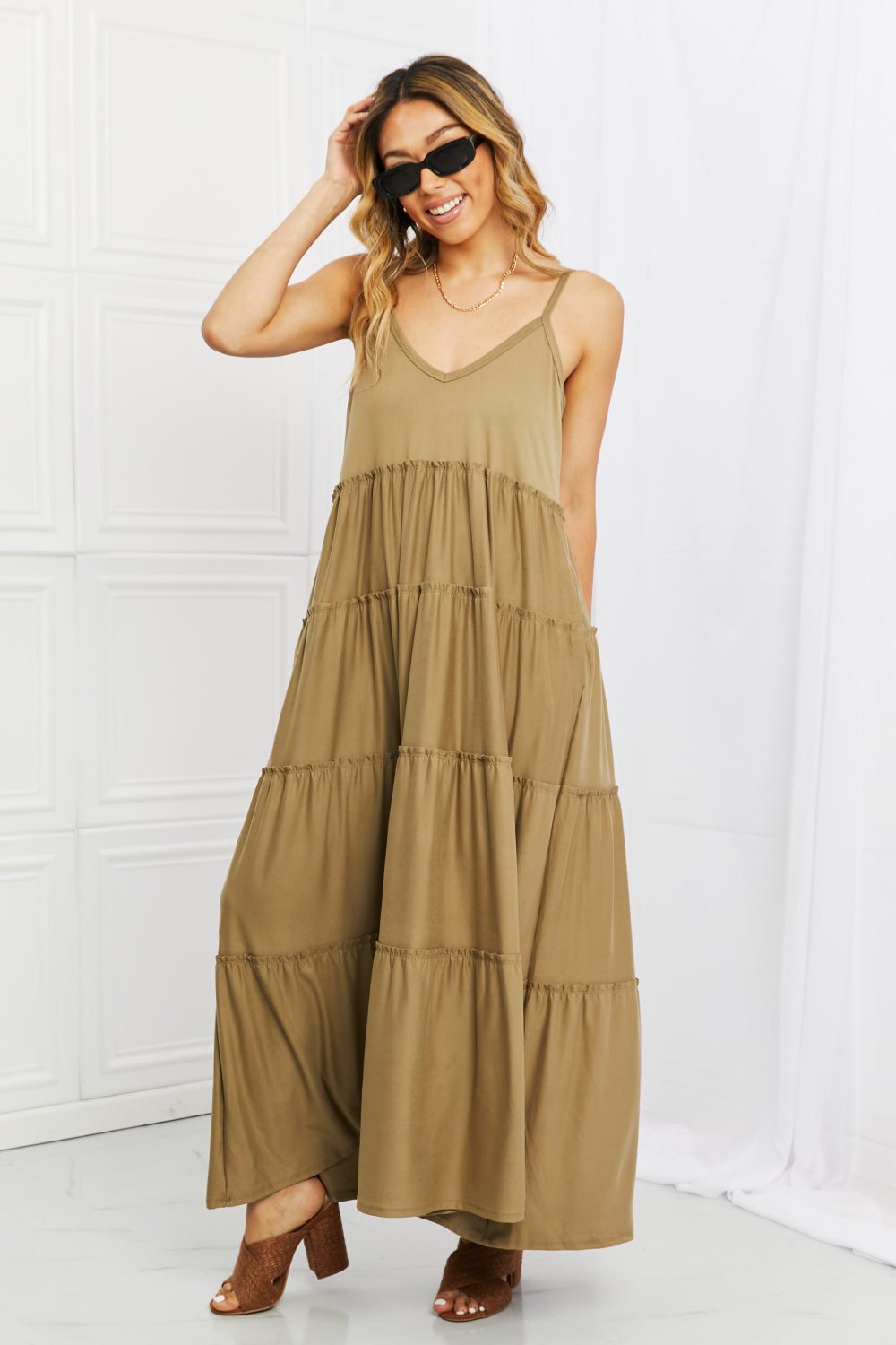 Zenana Full Size Spaghetti Strap Tiered Dress
