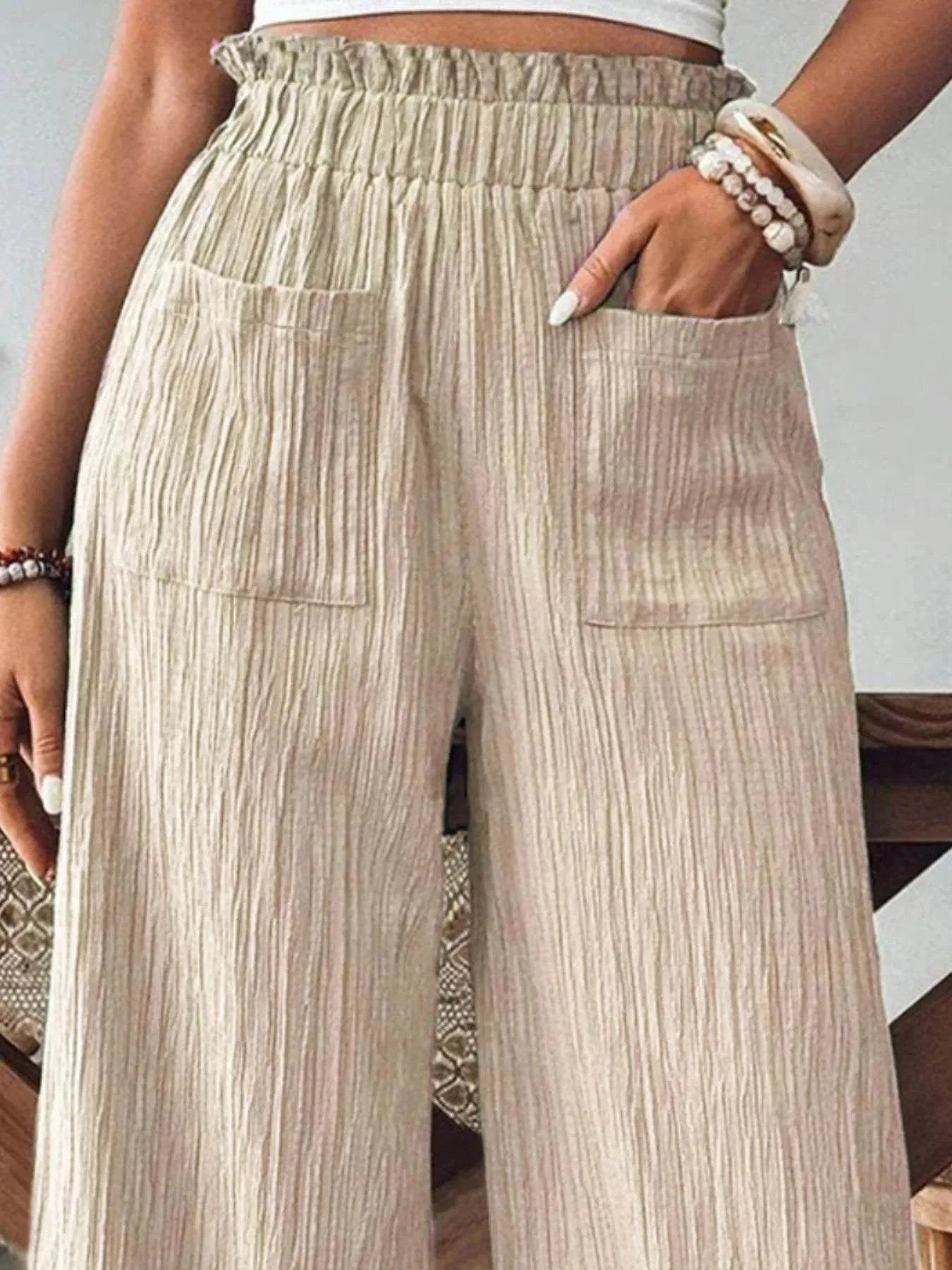 Textured Wide-Leg Pants