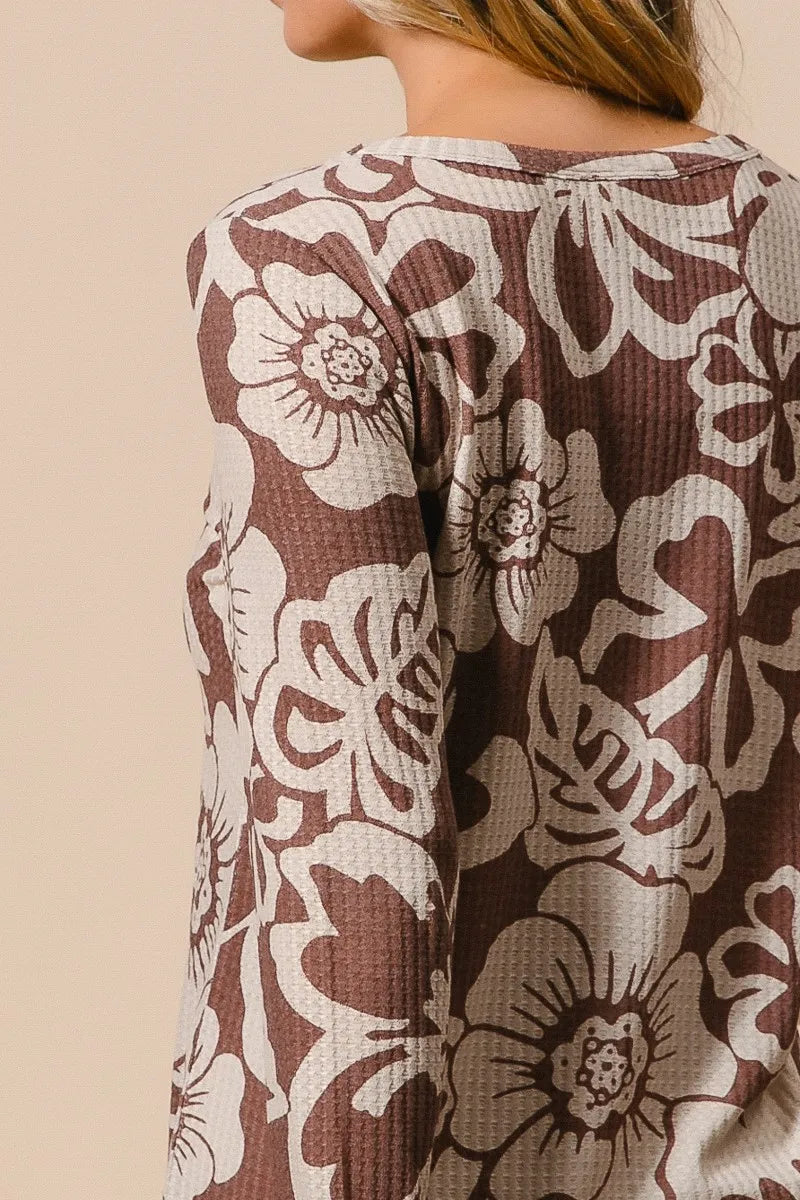 BiBi Flower Printed Waffle Thumb Opening Top