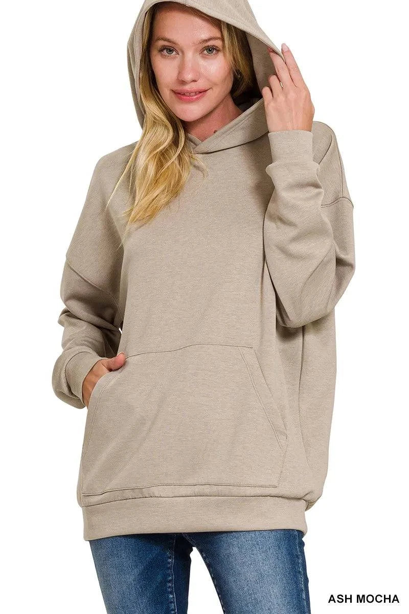 Zenana Oversized Scuba Hoodie with Kangaroo Pocket