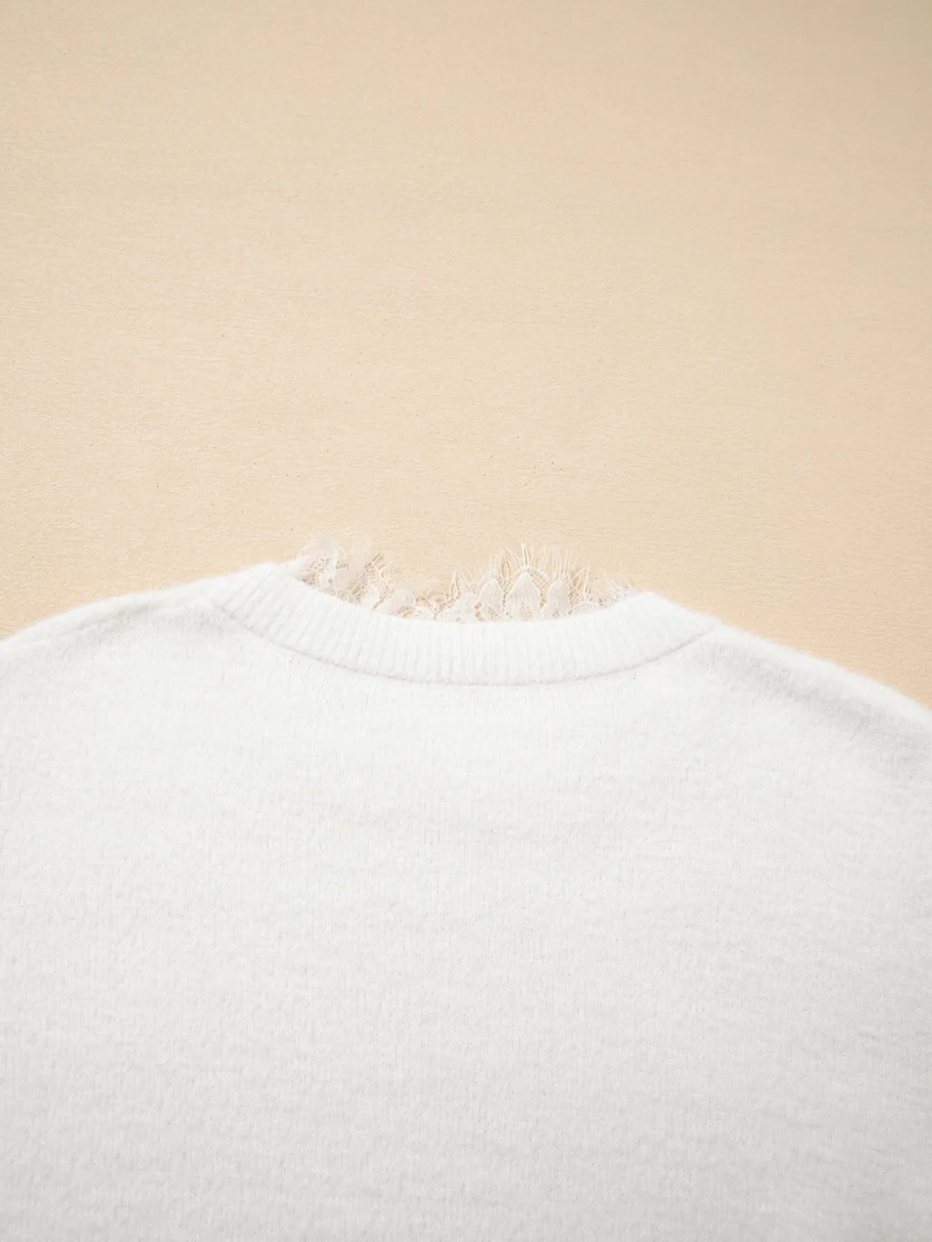 Lace Sleeve Patchwork Faux Two-piece Fuzzy Sweater