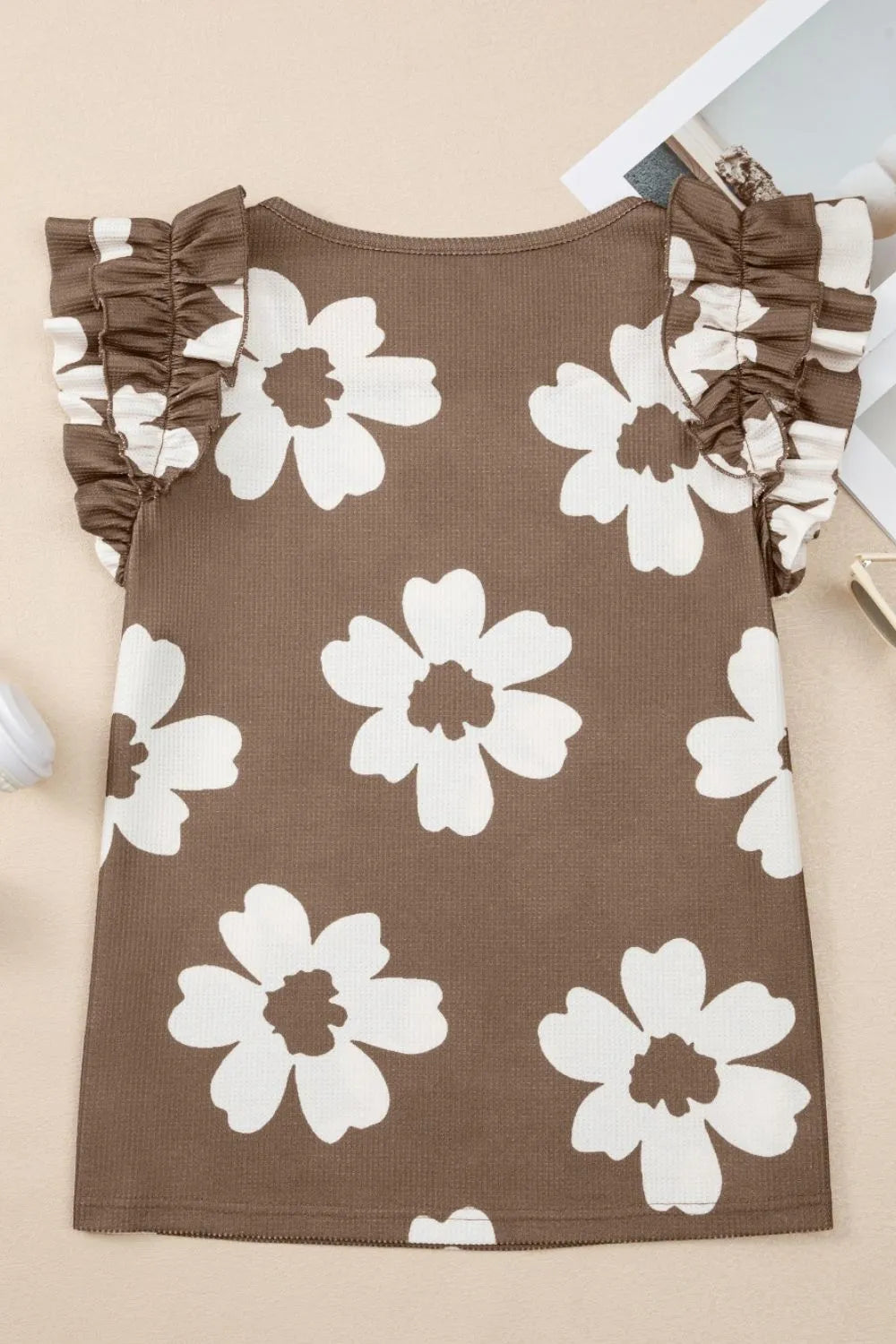 Floral Textured Ruffled Cap Sleeve Blouse