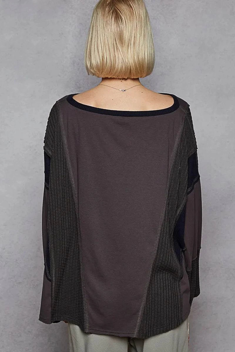 POL Contrast Round Neck Long Sleeve T-Shirt