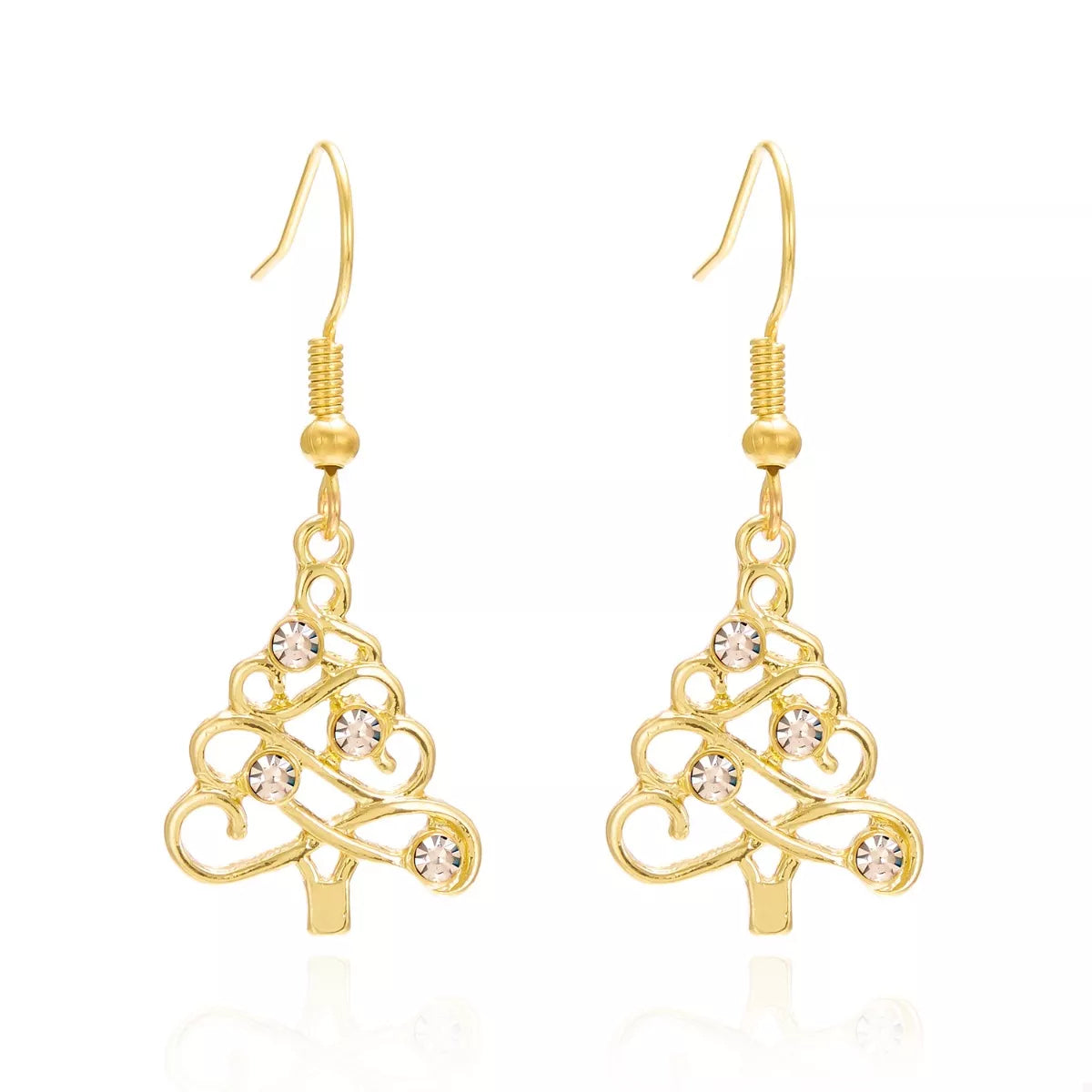 18K Gold-Plated Rhinestone Christmas Tree Dangle Earrings