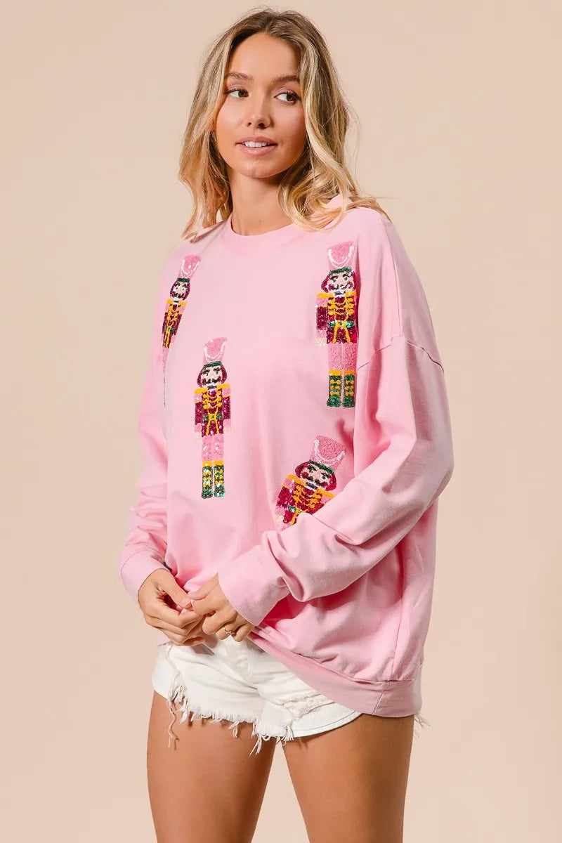 BiBi Sequin Nutcrackers Embroidery Christmas Sweatshirt