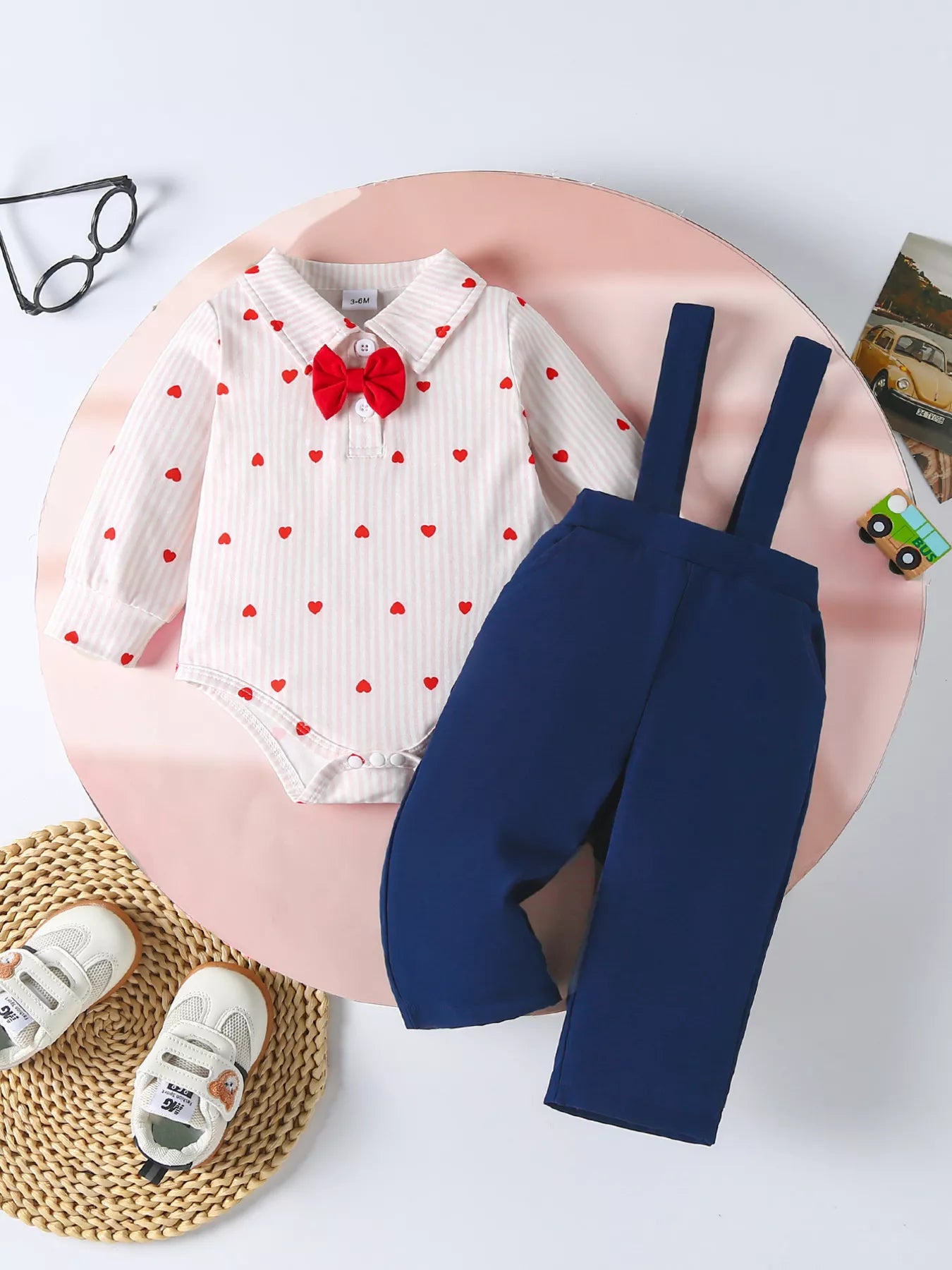 Children's Heart Print Bodysuit & Suspender Pants Set