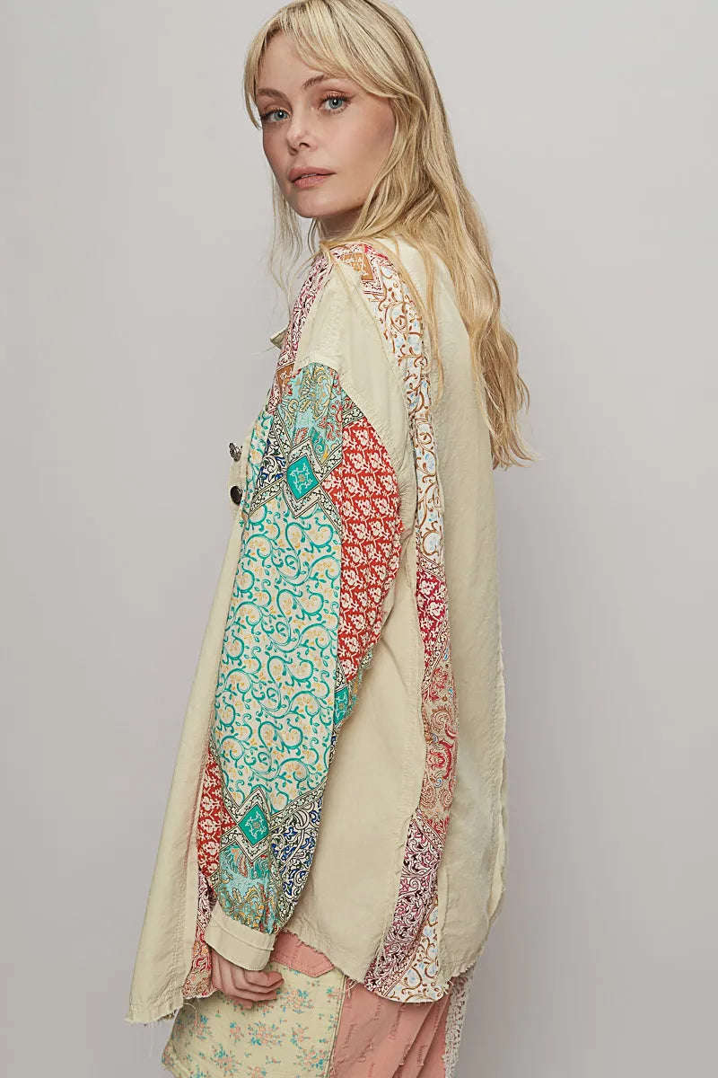 POL Printed Button Up Oversized Shirt