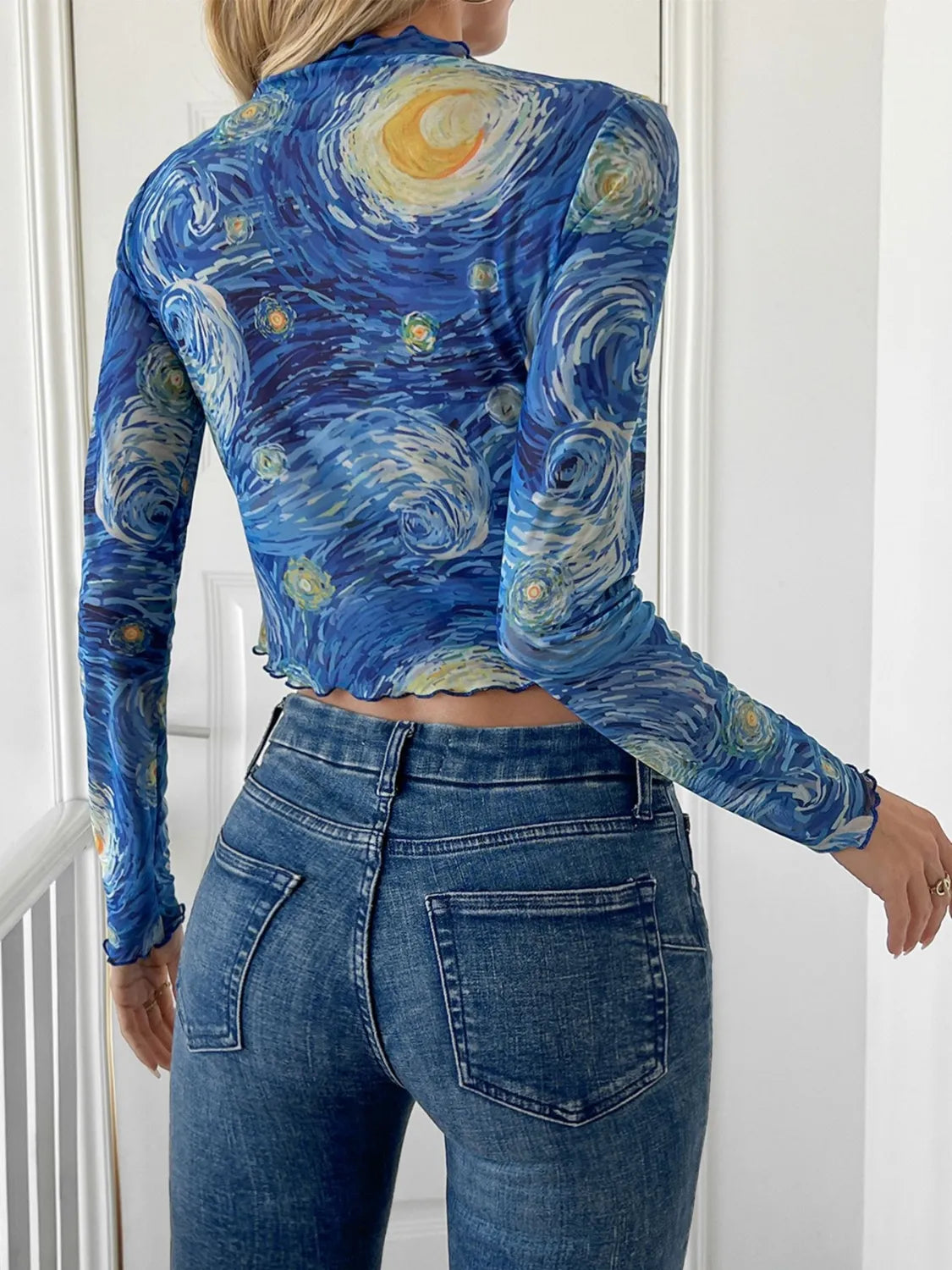Starry Sky Mock Neck Long Sleeve Top
