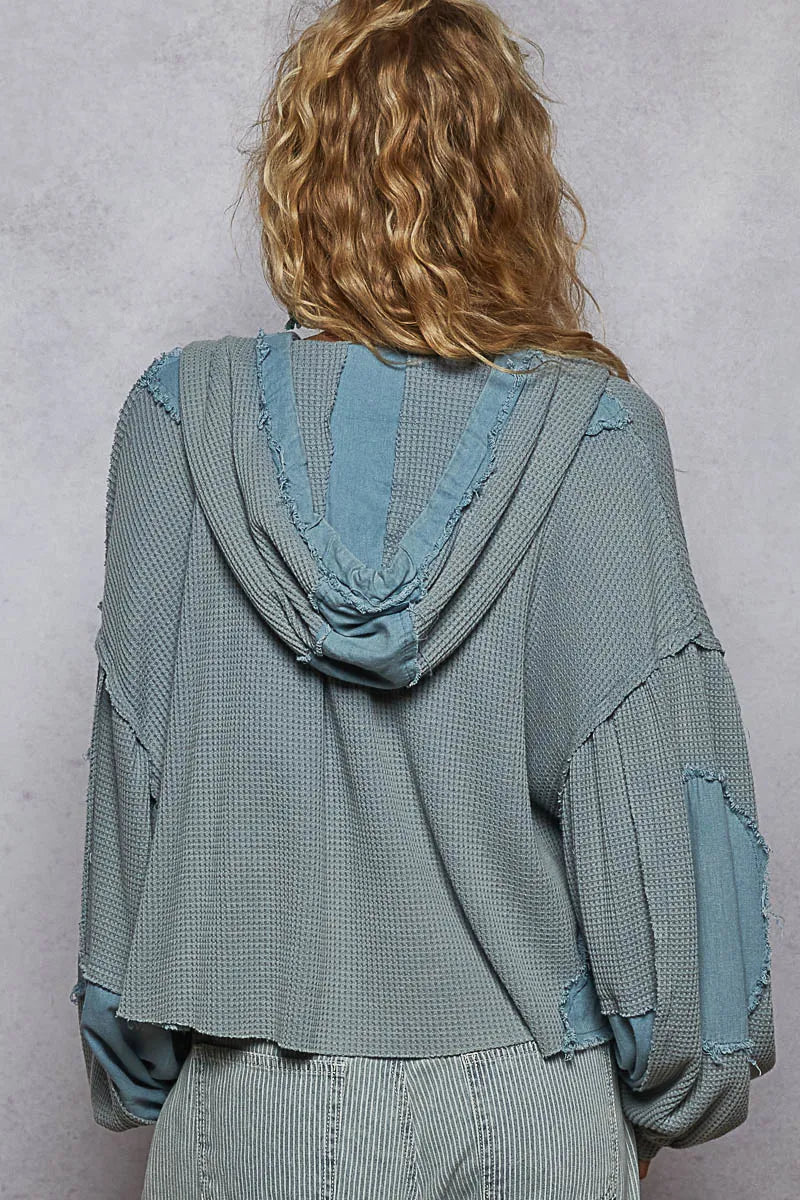 POL Contrast Cropped Jacket with Raw Edge Detail