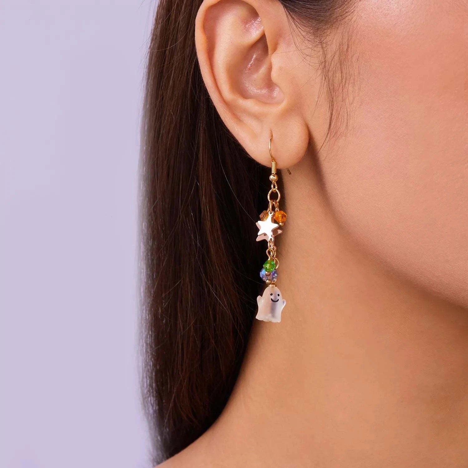Halloween Asymmetrical Pumpkin Ghost Earrings