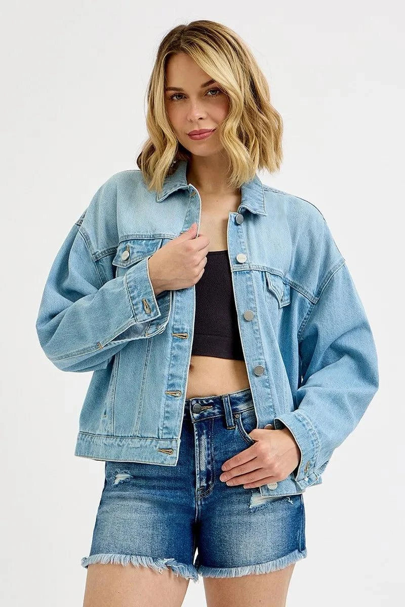 RISEN Washed Dropped Shoulder Denim Jacket