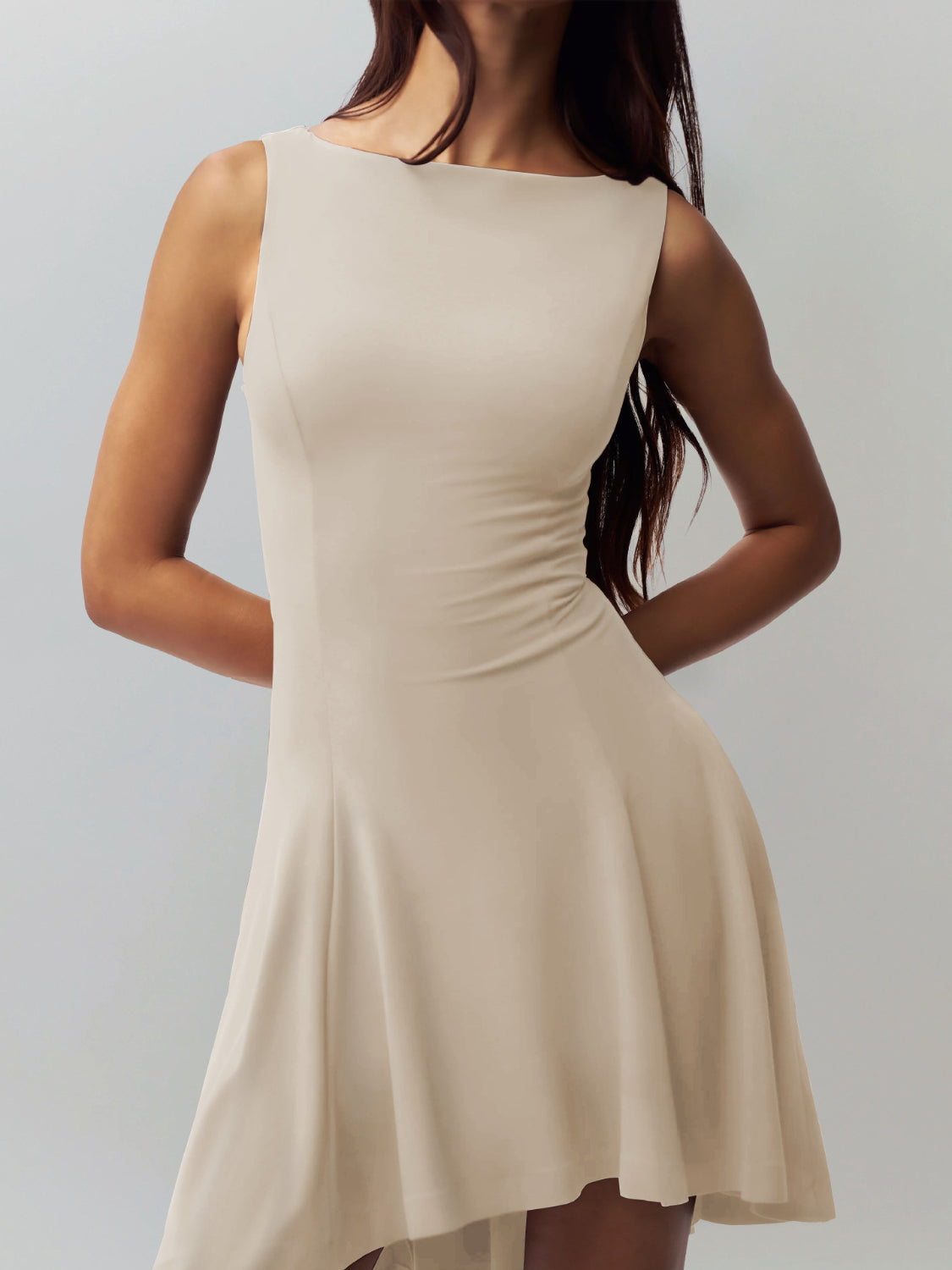 High-Low Round Neck Sleeveless Dress