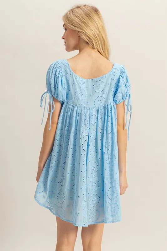 HYFVE High-Low Eyelet Square Neck Short Sleeve Blouse