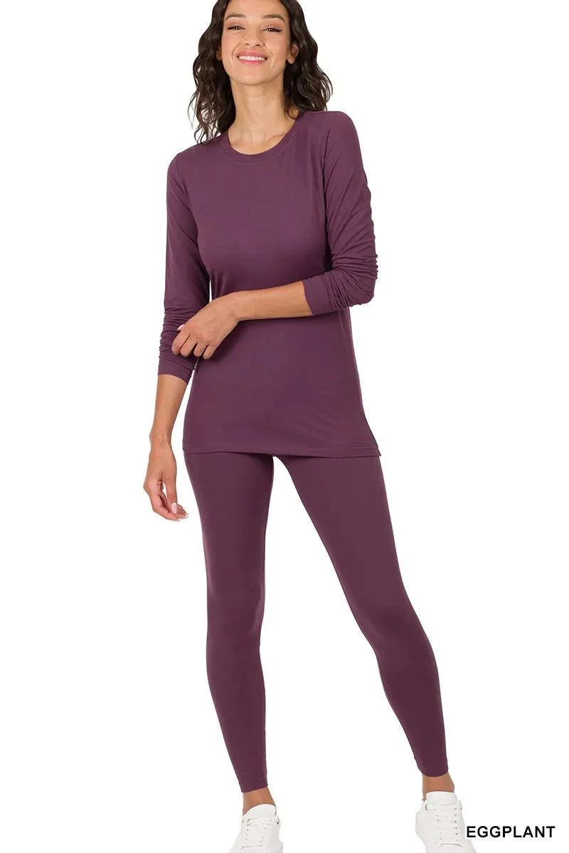 Zenana Microfiber Round Neck Top and Leggings Set