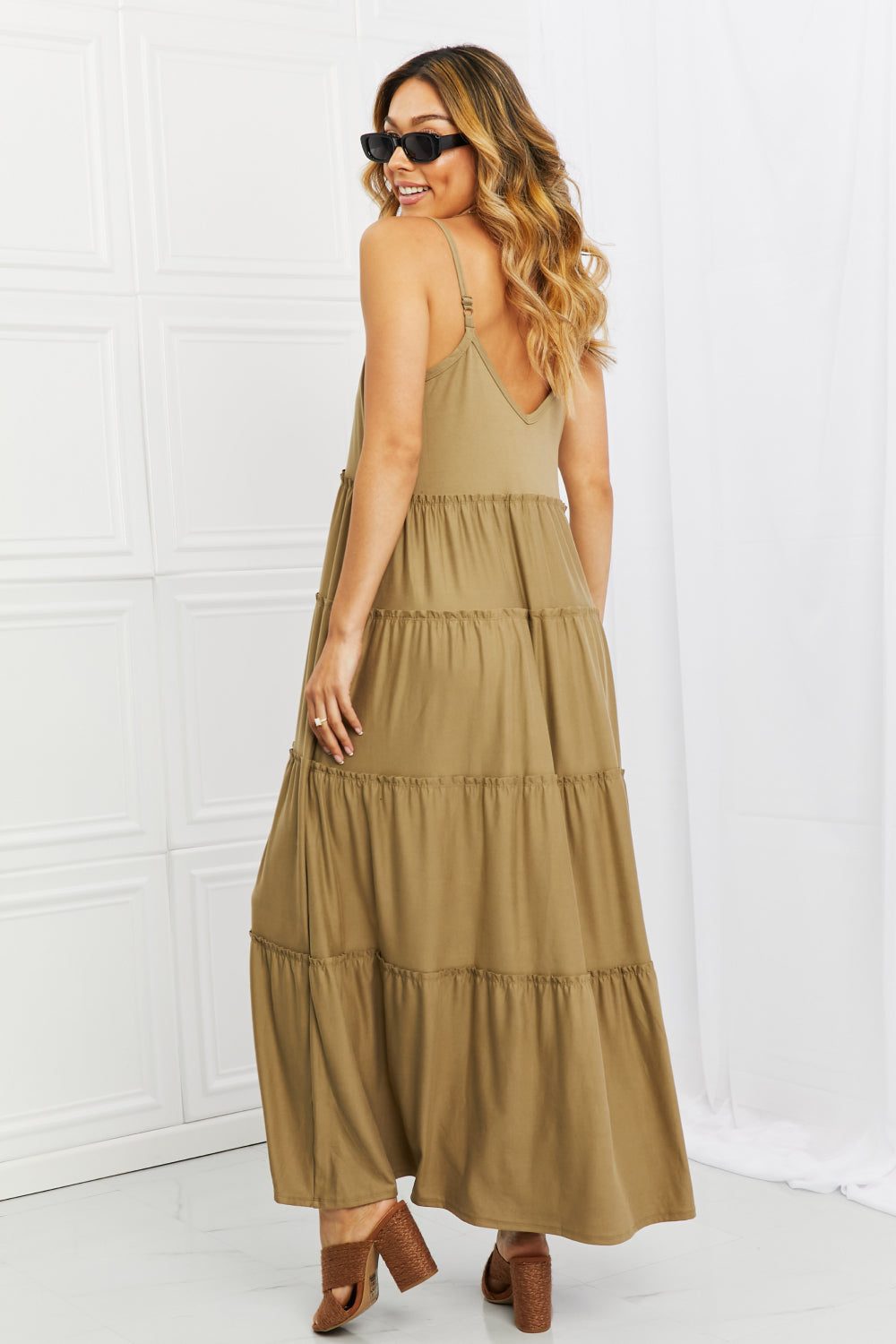 Zenana Full Size Spaghetti Strap Tiered Dress