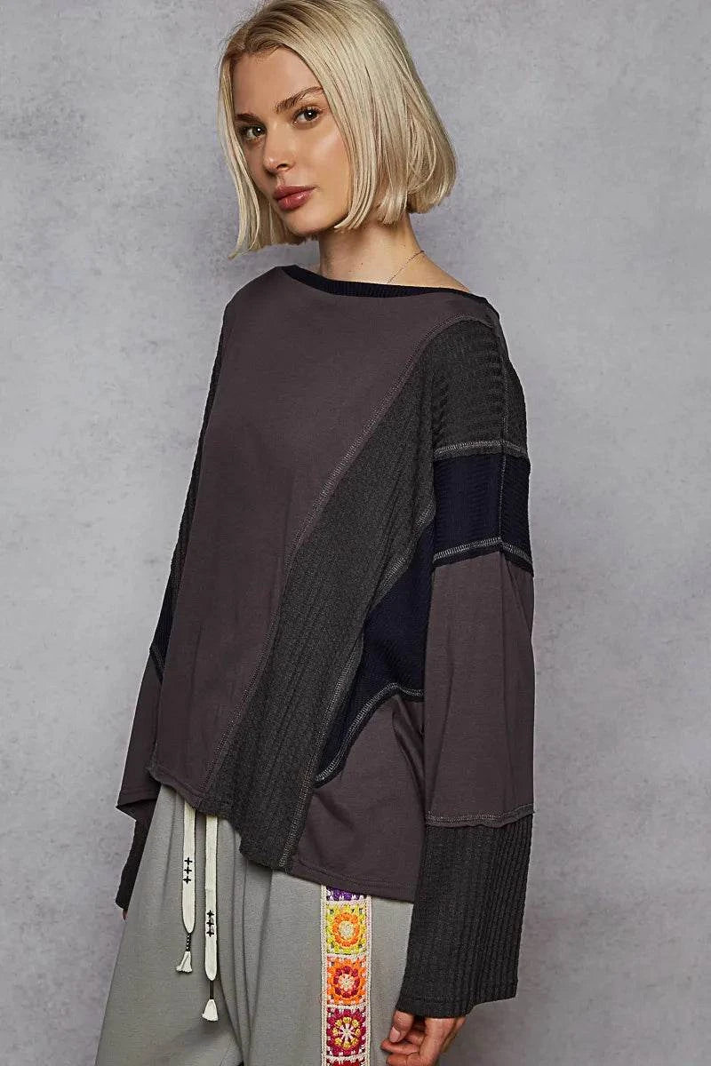 POL Contrast Round Neck Long Sleeve T-Shirt