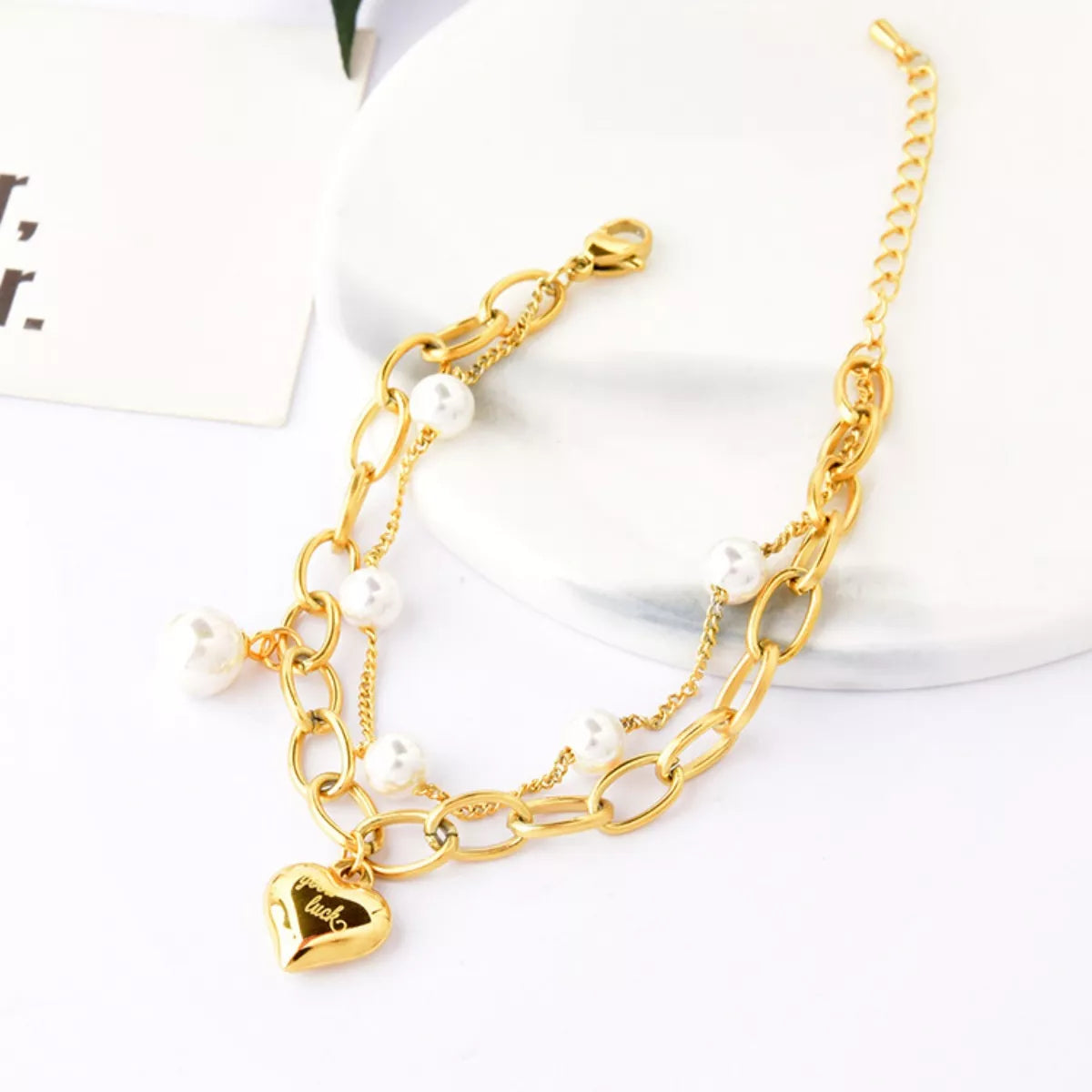 18K Gold-Plated Heart Charm Bracelet