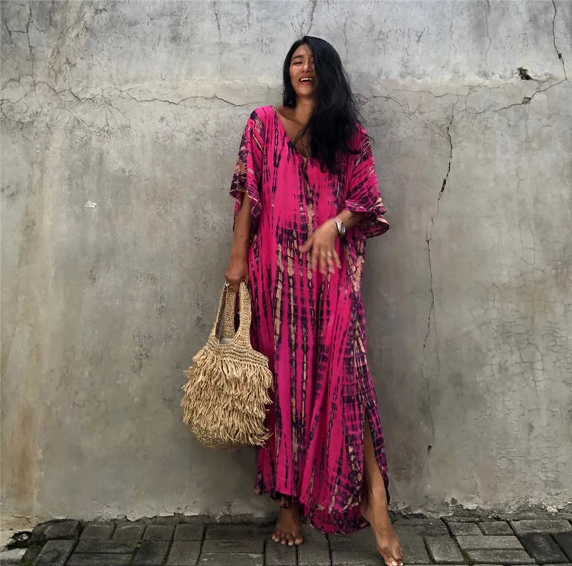 Women's Plus Size Beach Kaftan Dress – Half Sleeve Swimsuit Cover-Up