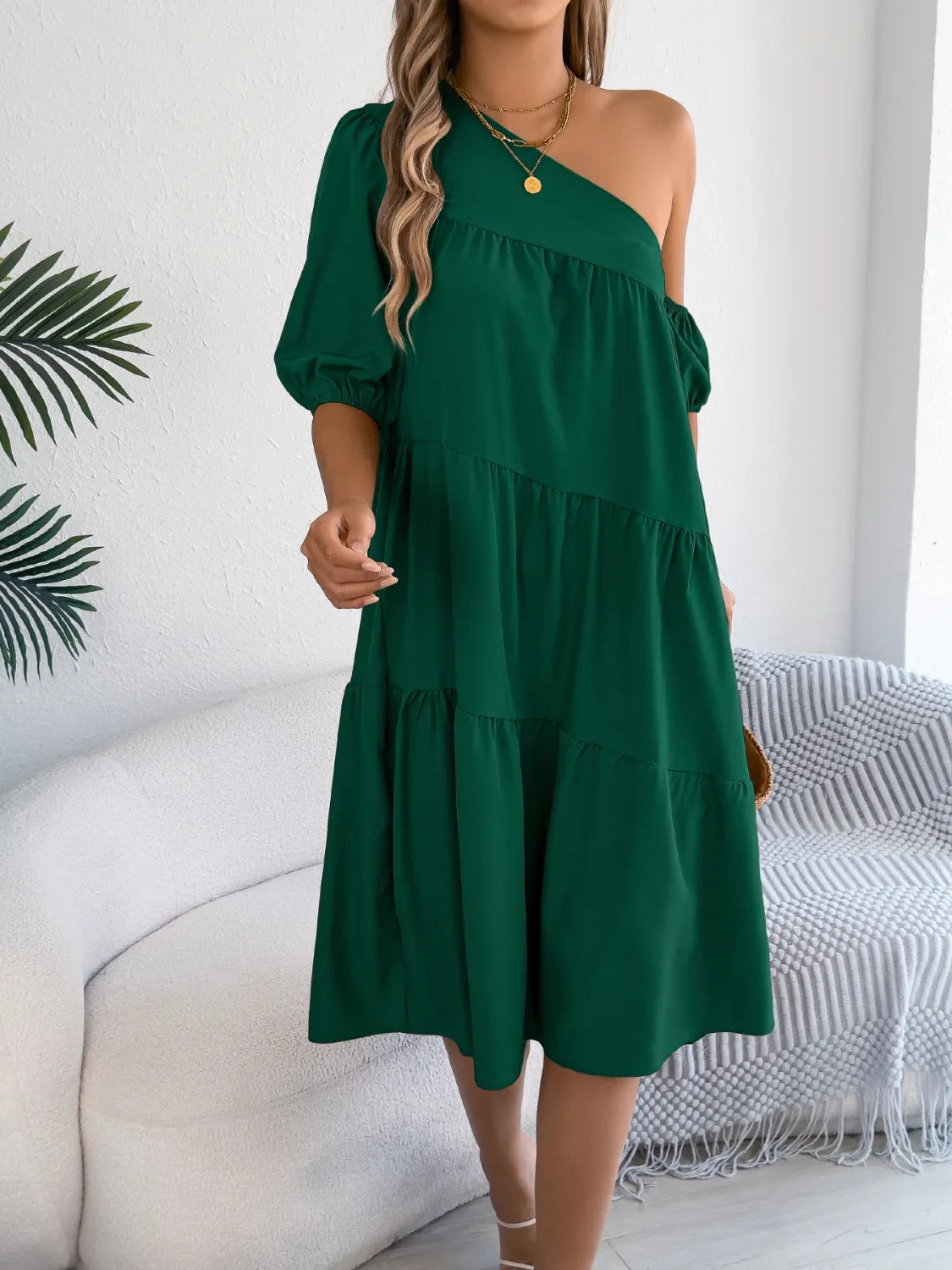 Single Shoulder Tiered Dress