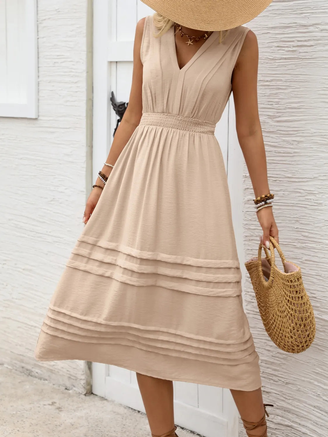 V-Neck Sleeveless Midi Dress