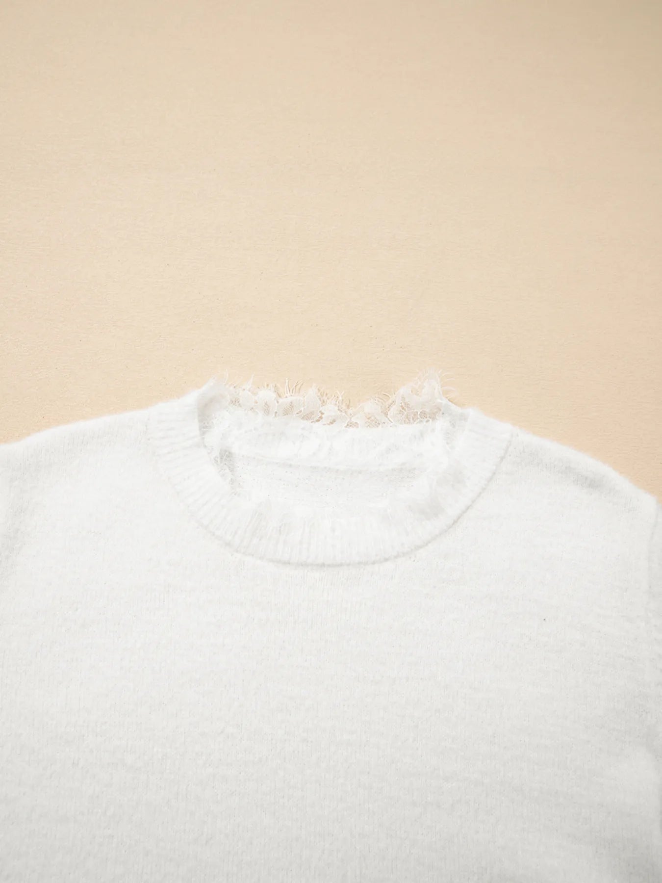 Lace Sleeve Patchwork Faux Two-piece Fuzzy Sweater