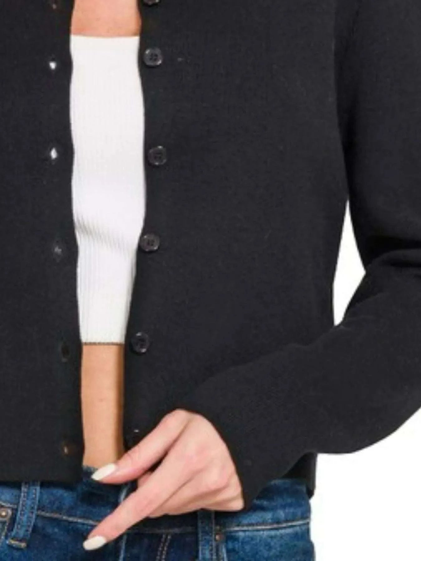 Zenana Button-Front Crewneck Long Sleeve Cropped Cardigan