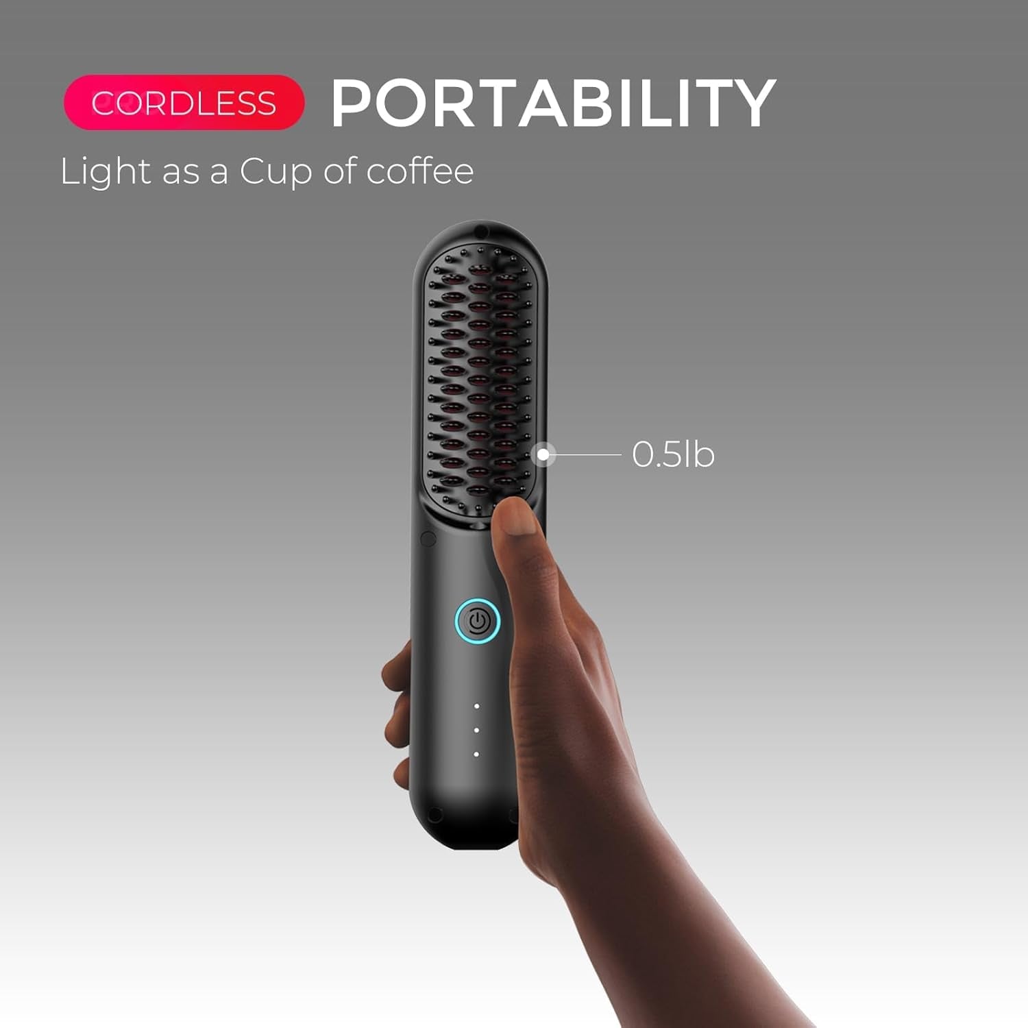 Cordless Hair Straightener Brush - Upgrade Porta ECO Portable Straightening Brush for Travel, Mini Hot Straightening Comb for Women, Ceramic Coating, Lightweight for Touch-Ups,Anti-Scald, Black