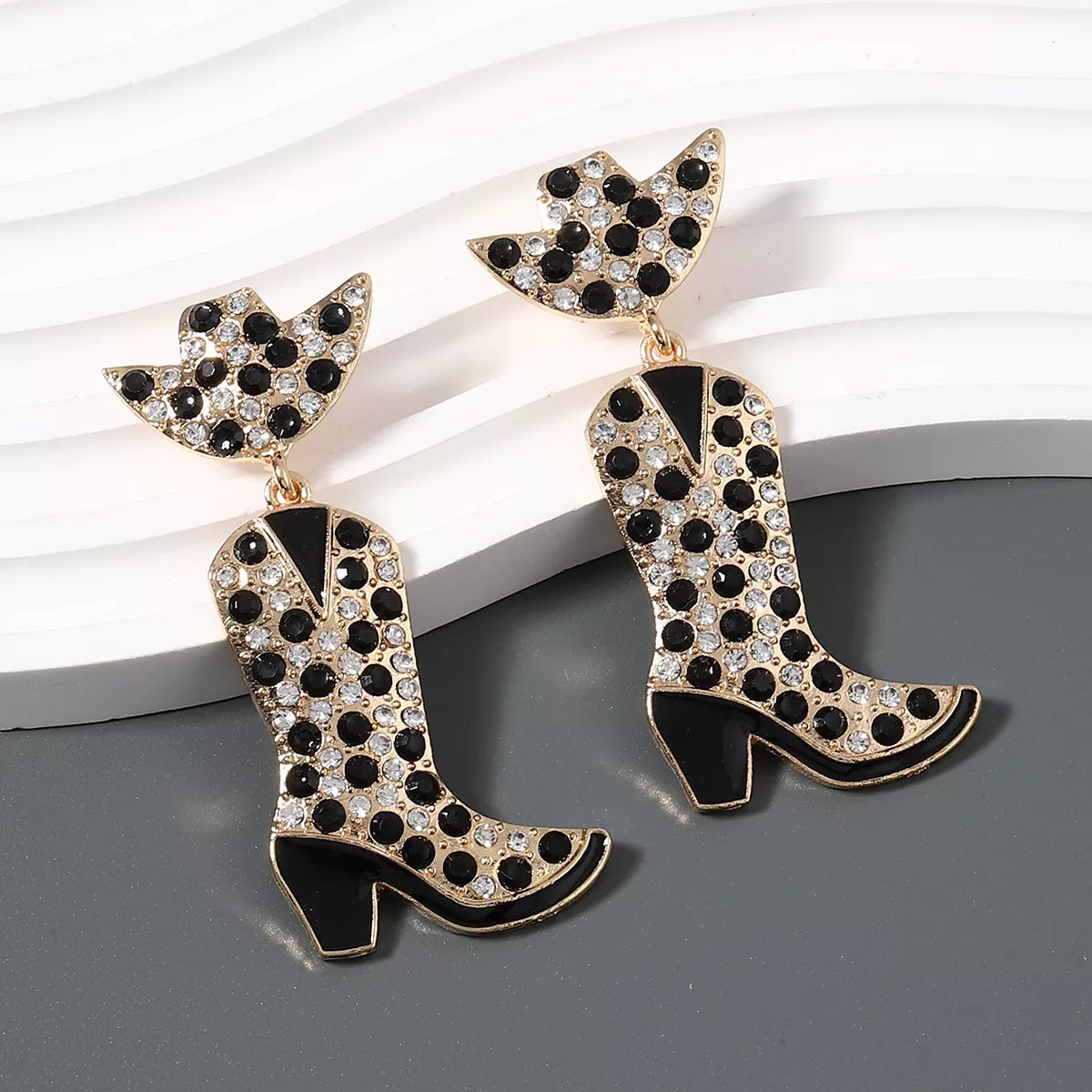 Rhinestone Cowboy Boot Dangle Earrings