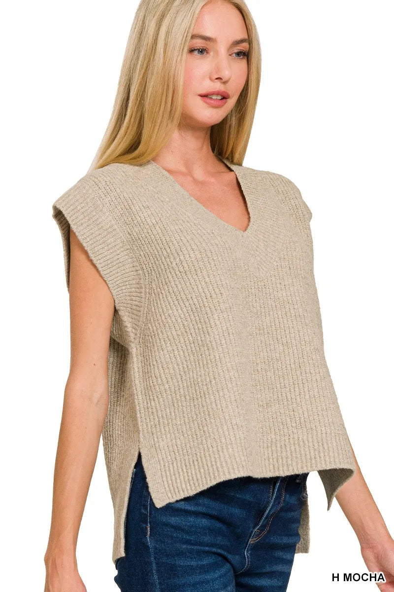 Zenana Oversized Sweater Vest with Side Slit
