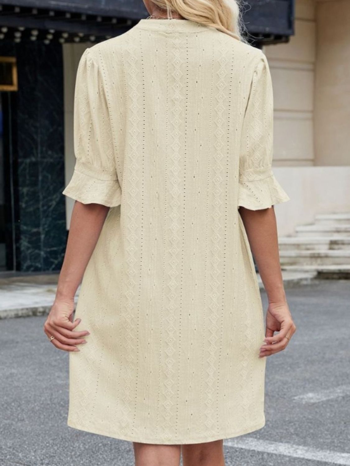 Eyelet Flounce Sleeve Mini Dress