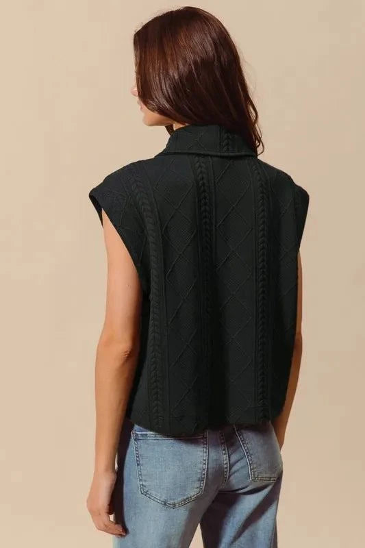 SO ME Cable Quilting Stitch Button Up Knit Vest