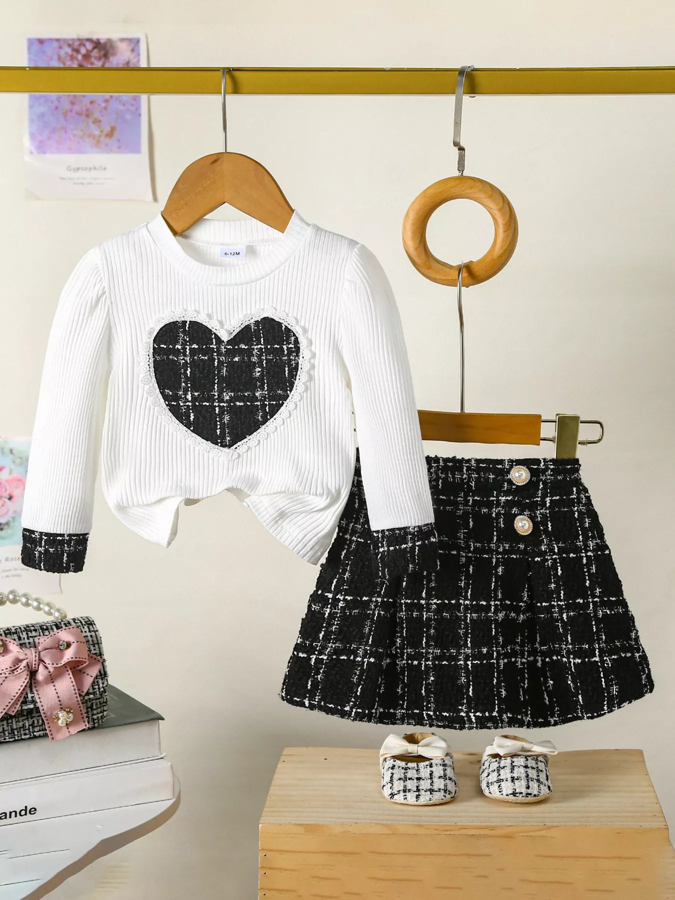 Children's Plaid Heart Top and Skirt Set