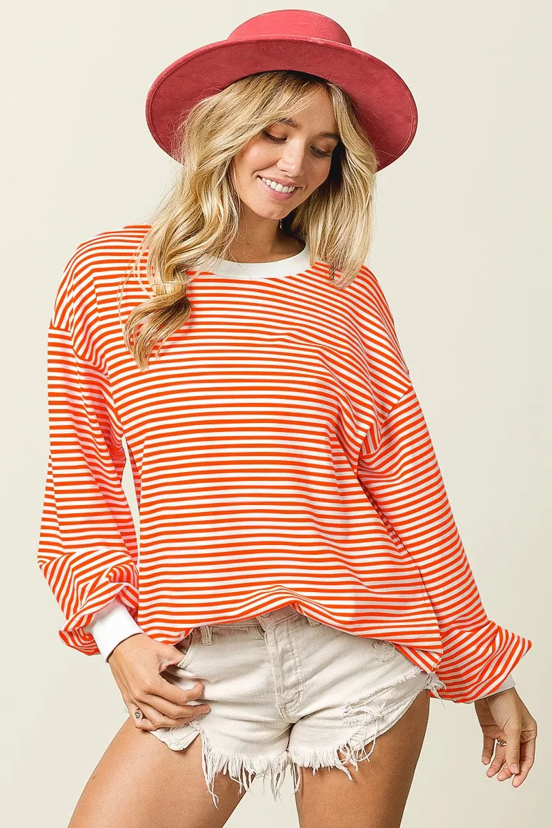 BiBi French Terry Stripe Long Sleeve Sweatshirt