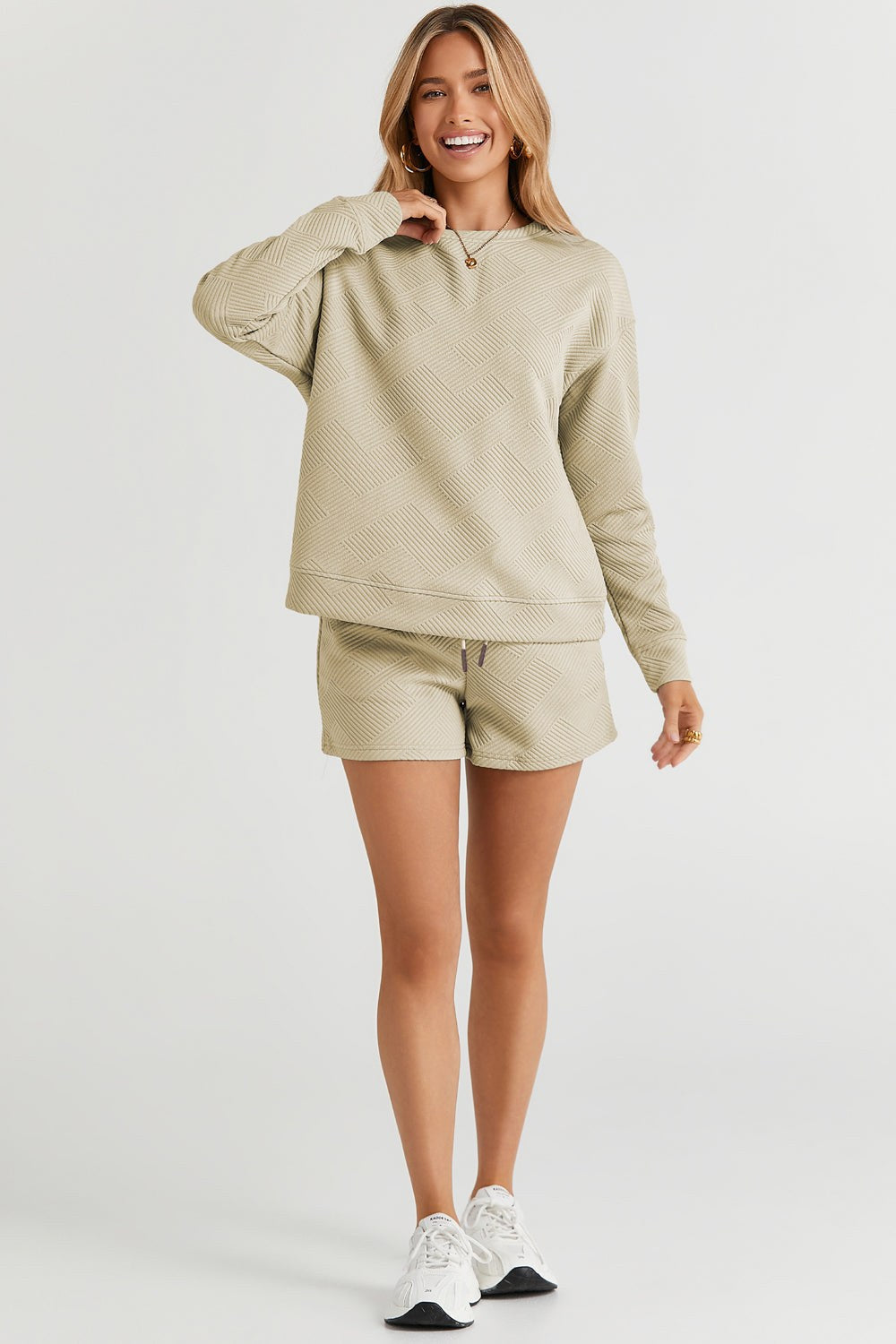 Double Take Long Sleeve Top & Shorts Set