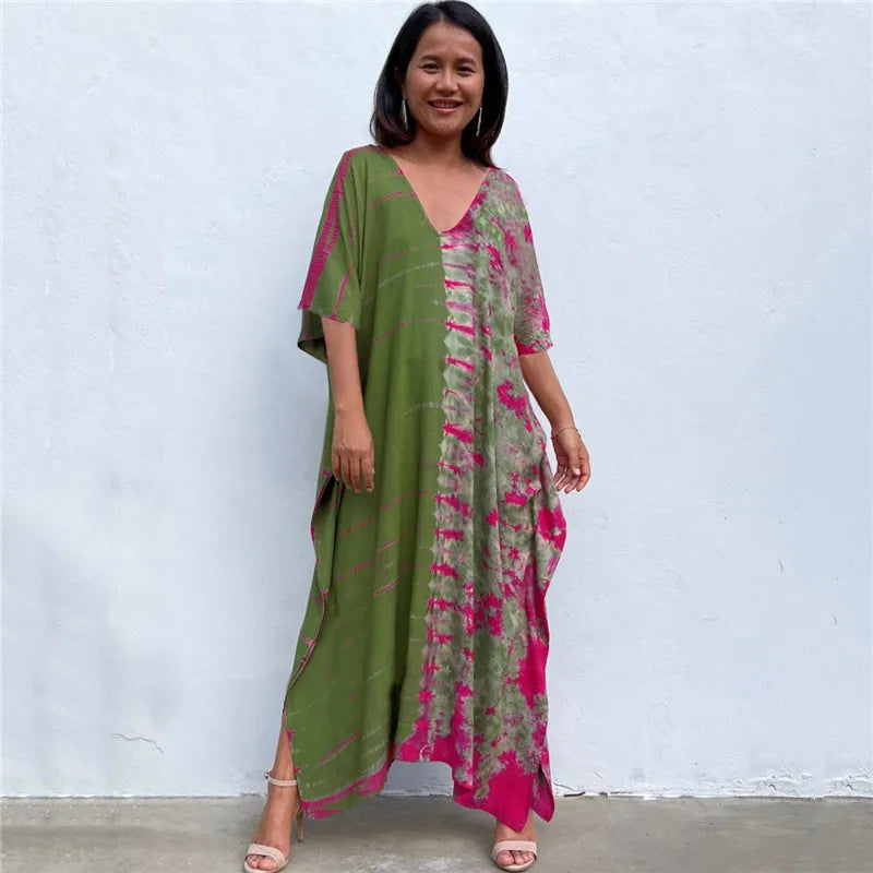 Women's Plus Size Beach Kaftan Dress – Half Sleeve Swimsuit Cover-Up