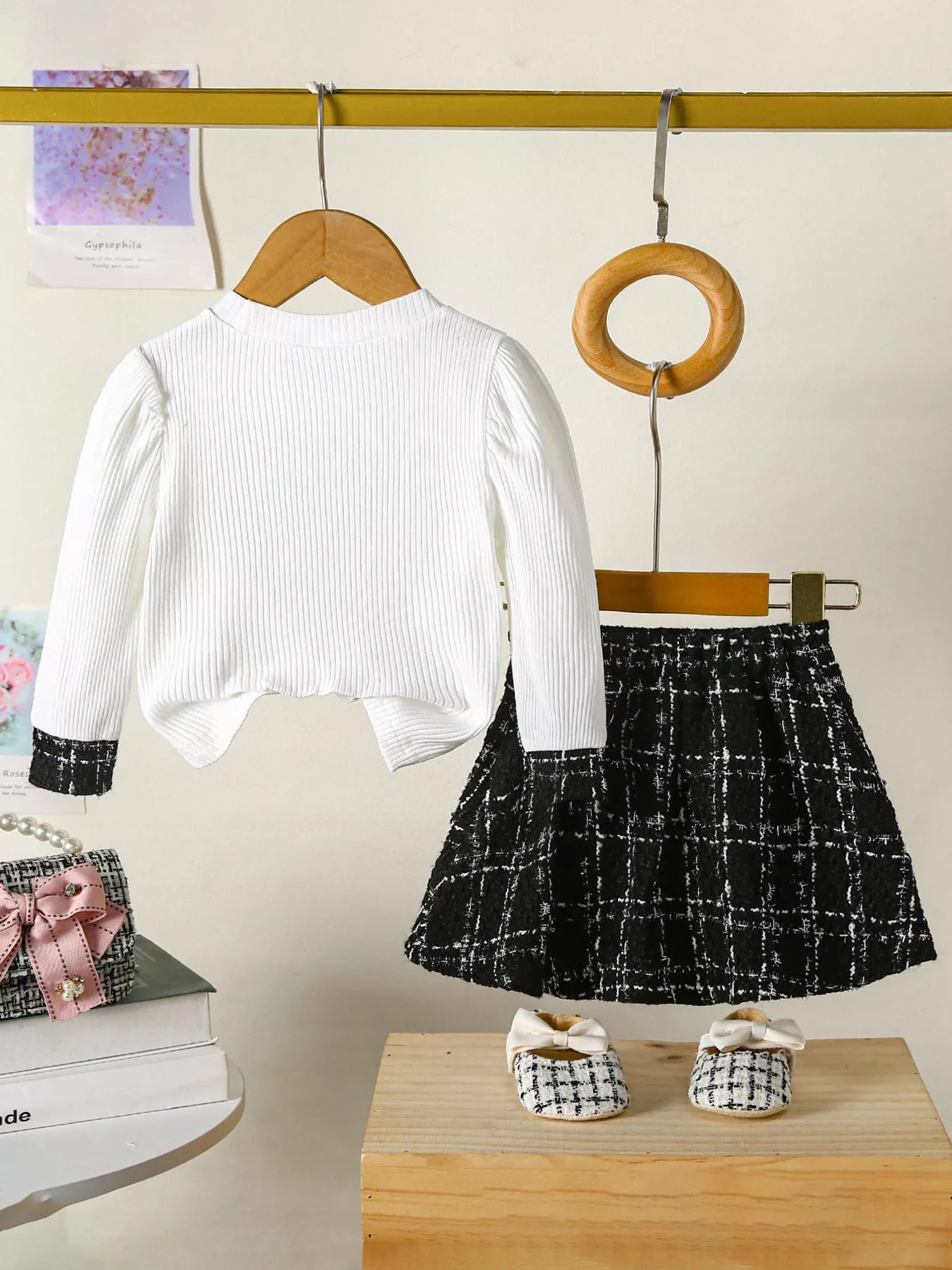 Children's Plaid Heart Top and Skirt Set