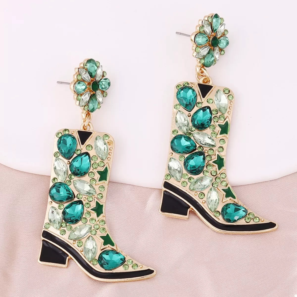 Western Boot Dangle Earrings with Rhinestones