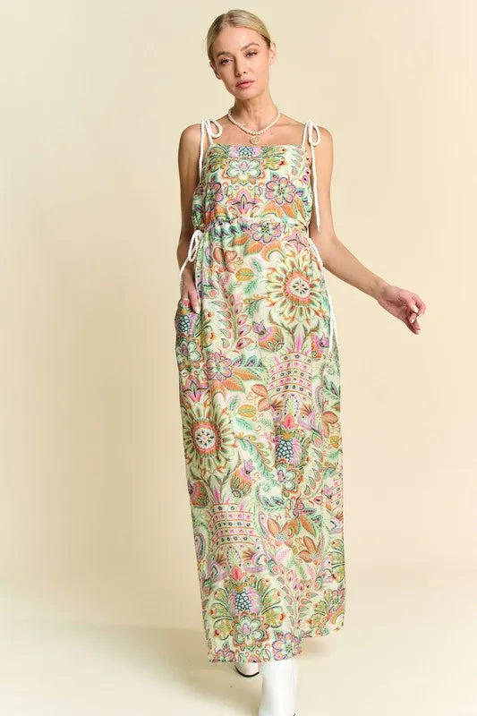 Davi & Dani Tropical Boho Printed Detail Cut Out Maxi Dress