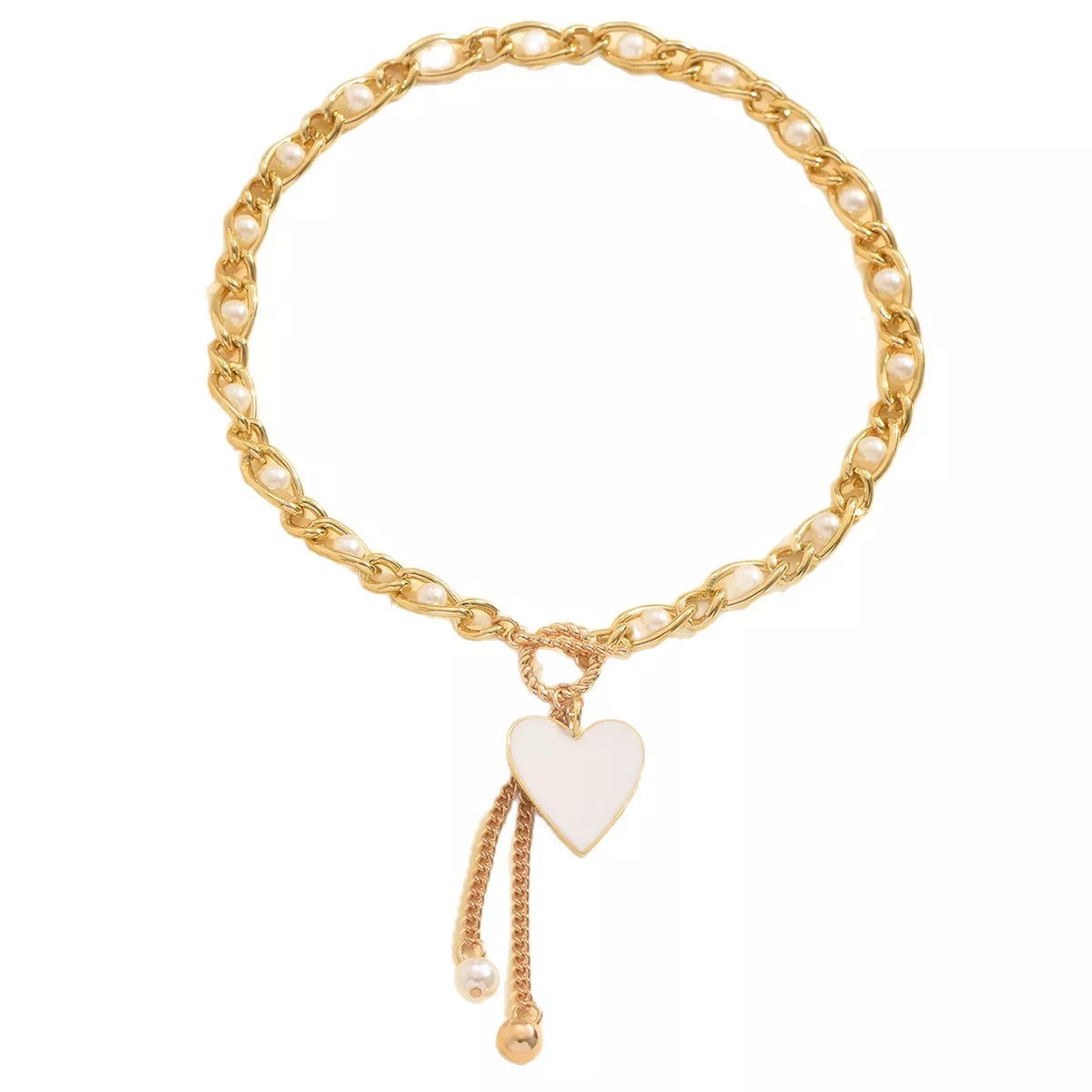 18K Gold-Plated Pearl Heart Necklace