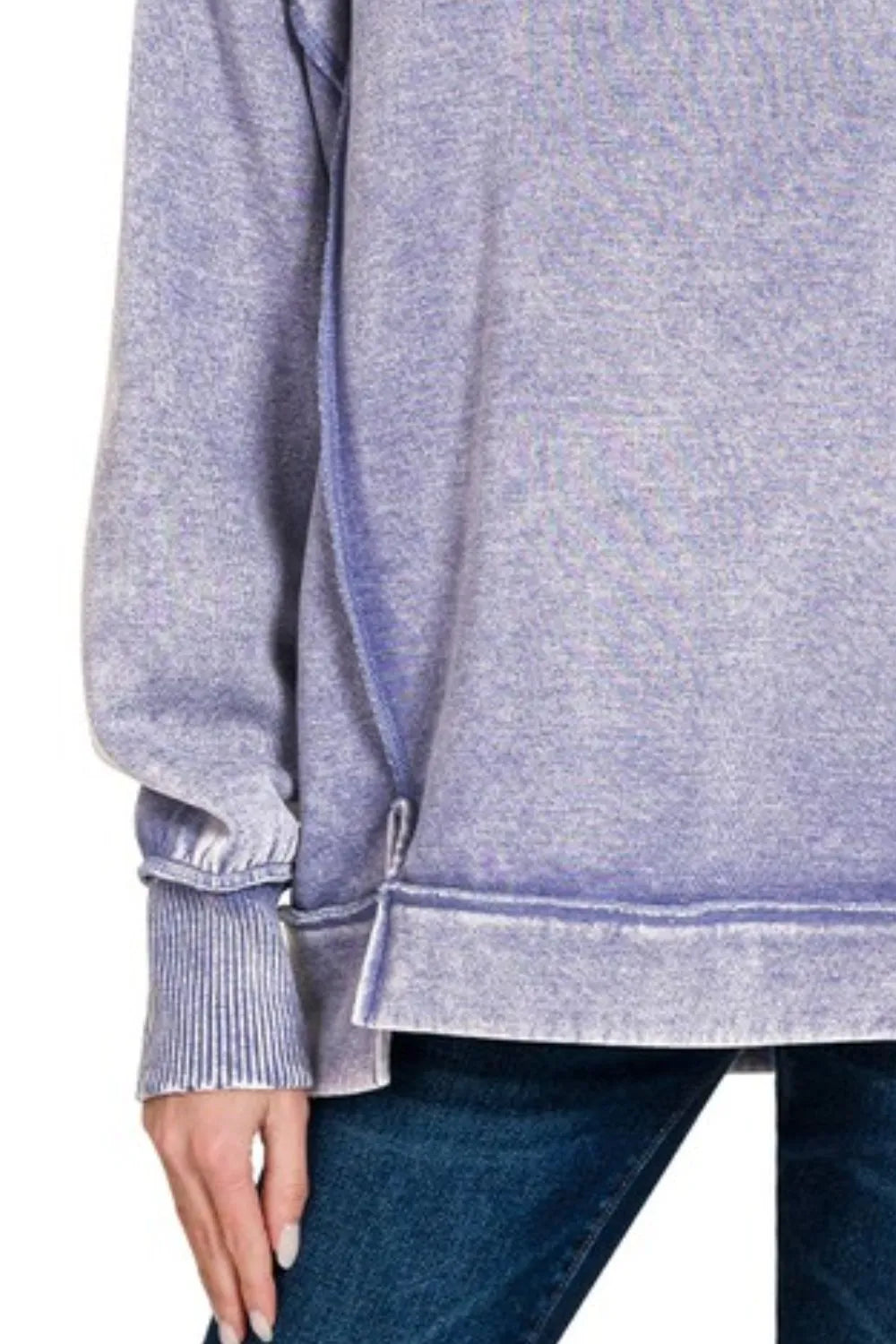 Zenana Acid Wash Exposed-seam Fleece Sweatshirt