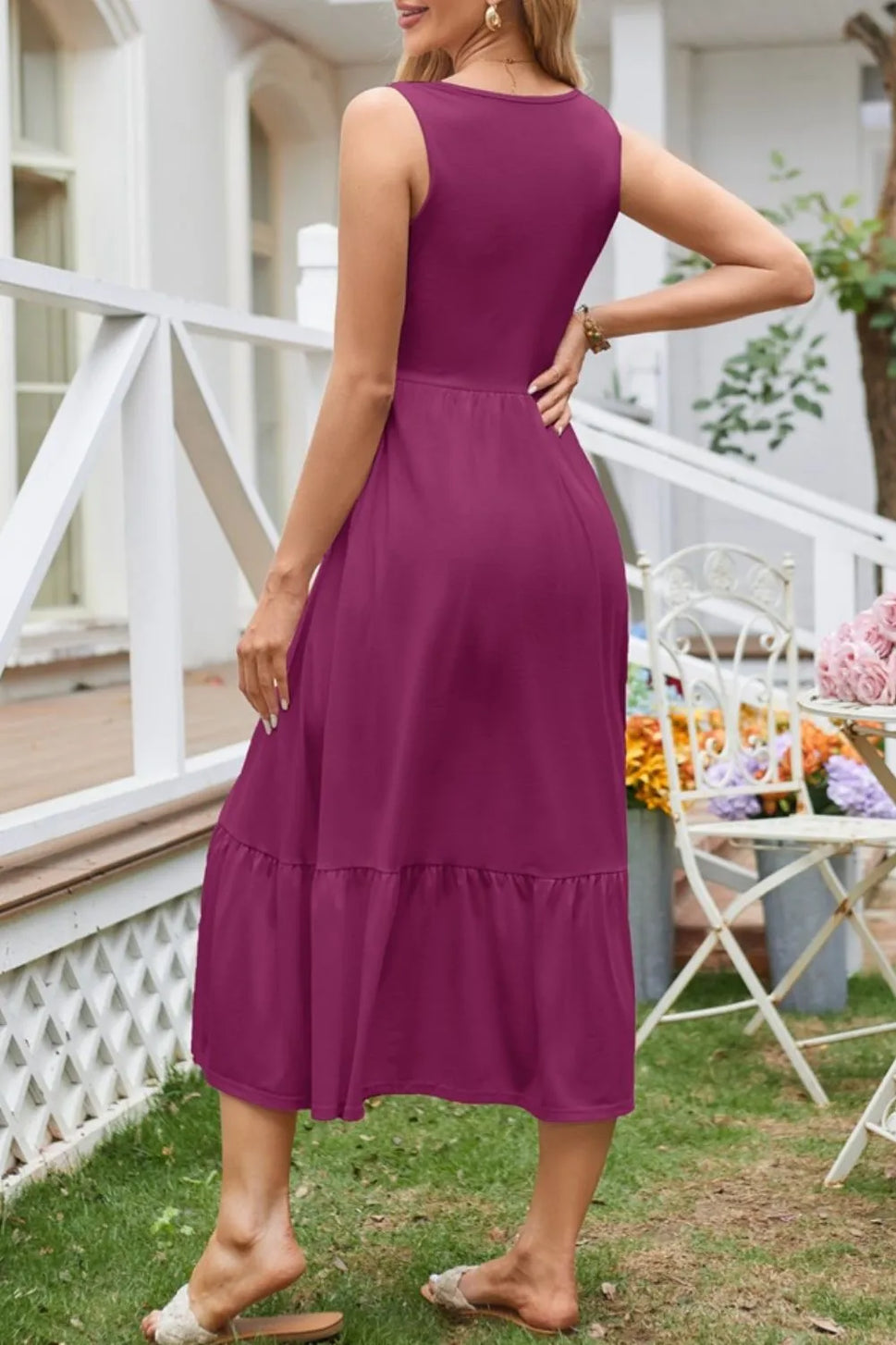 Round Neck Wide Strap Tank Dress