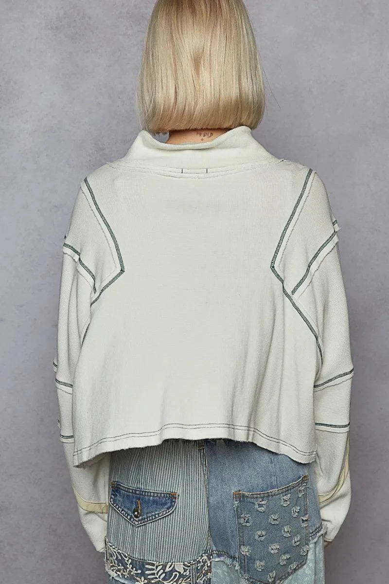 POL Contrast Stitching Zip Front Sweatshirt