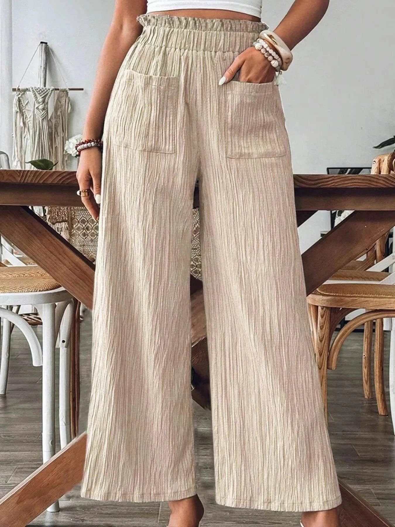 Textured Wide-Leg Pants
