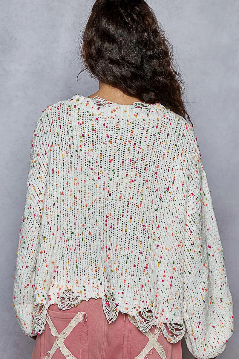 POL Round Neck Fringed Hem Sweater