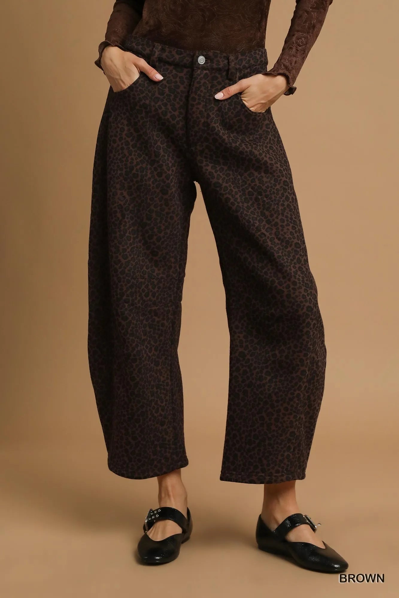 Umgee Leopard Print Wide Leg Pants
