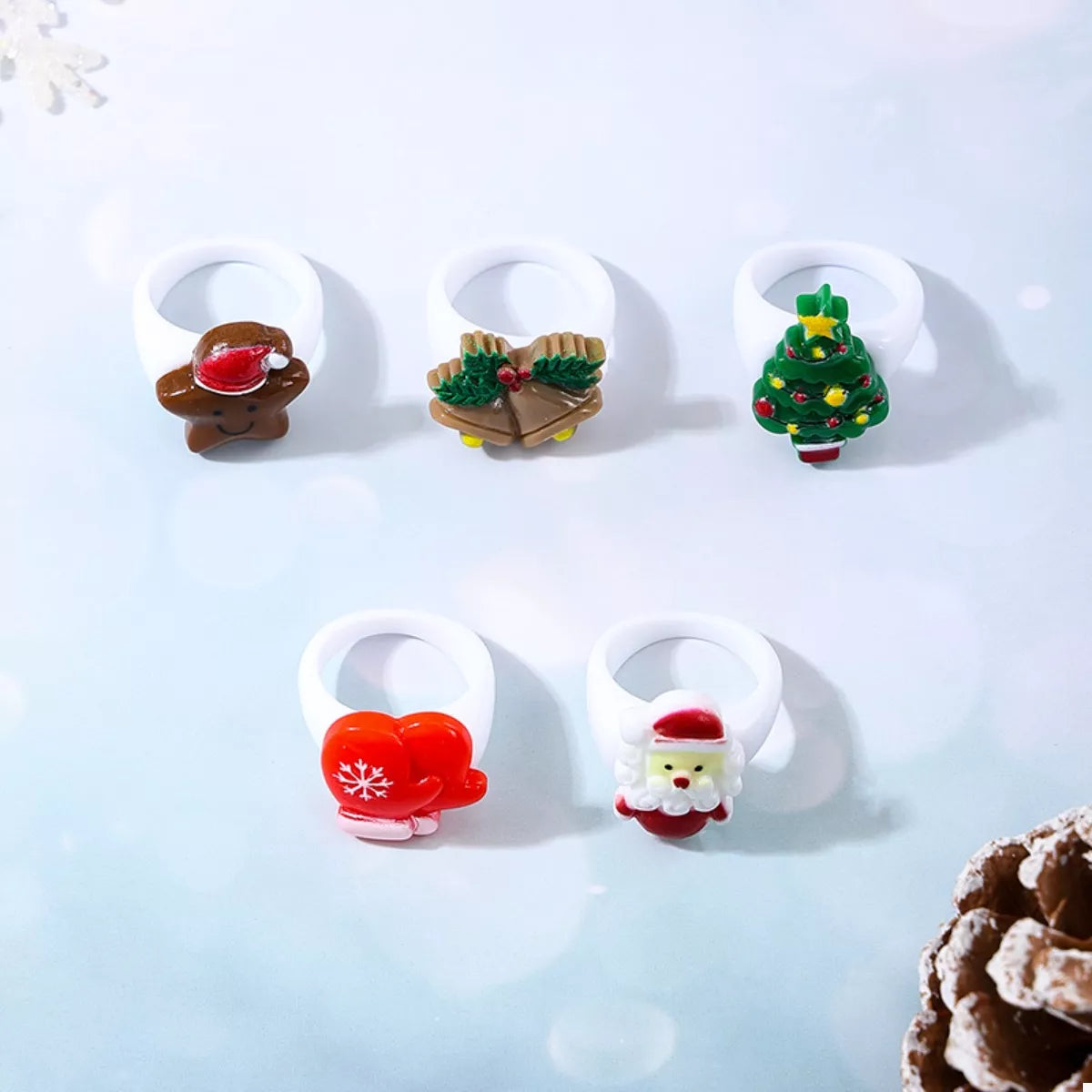 5 Piece Christmas-Themed Rings