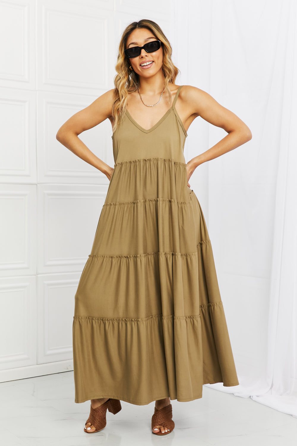 Zenana Full Size Spaghetti Strap Tiered Dress
