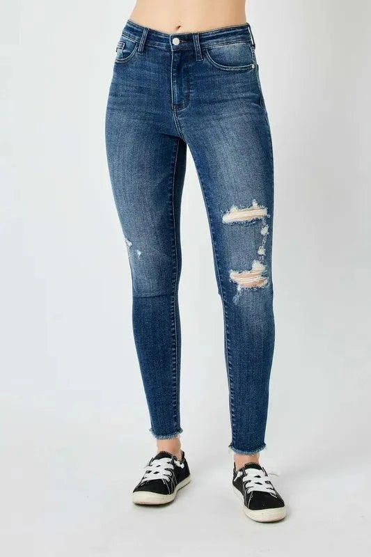 Judy Blue Full Size High Waist Distressed Skinny Jeans
