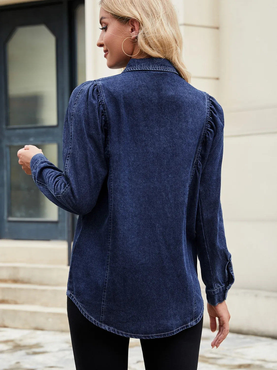 Button Down Collared Neck Denim Shirt