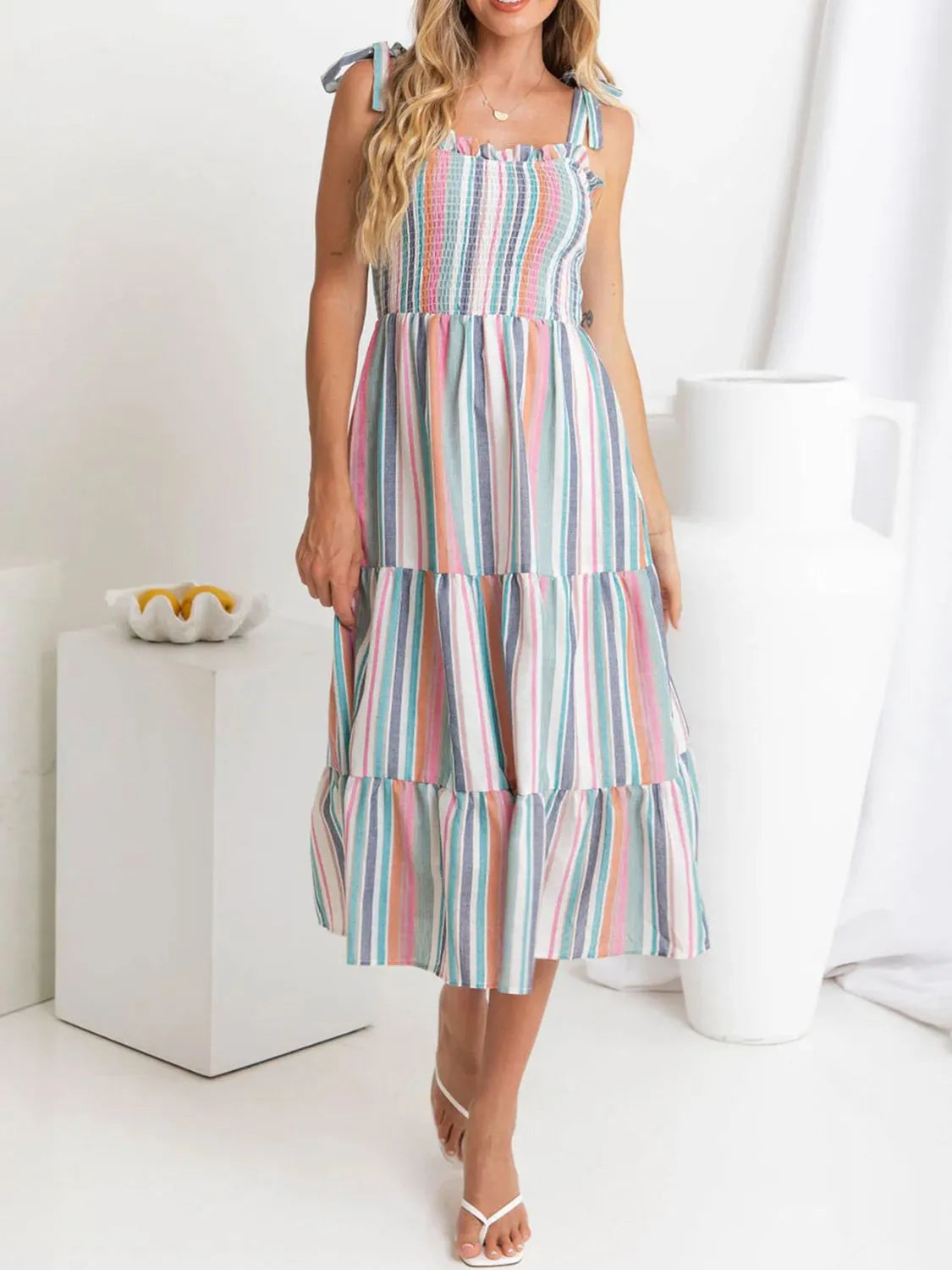 Contrast Striped Square Neck Cami Dress